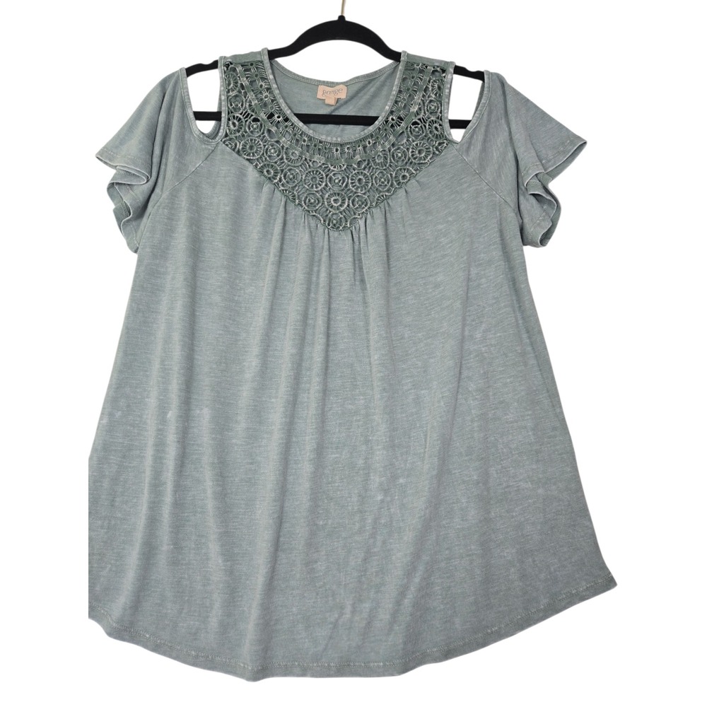 Greige Women's L/G Cut Out Flutter Sleeve Crochet Top Casual‎ Blouse Blue Green